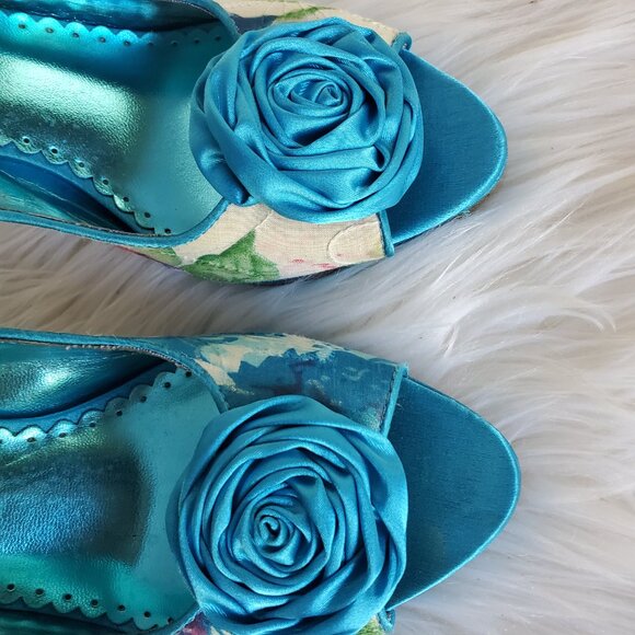 Rampage Primrose Blue Flower Print with Floral Embellishment Heels SZ 8 - Picture 8 of 14